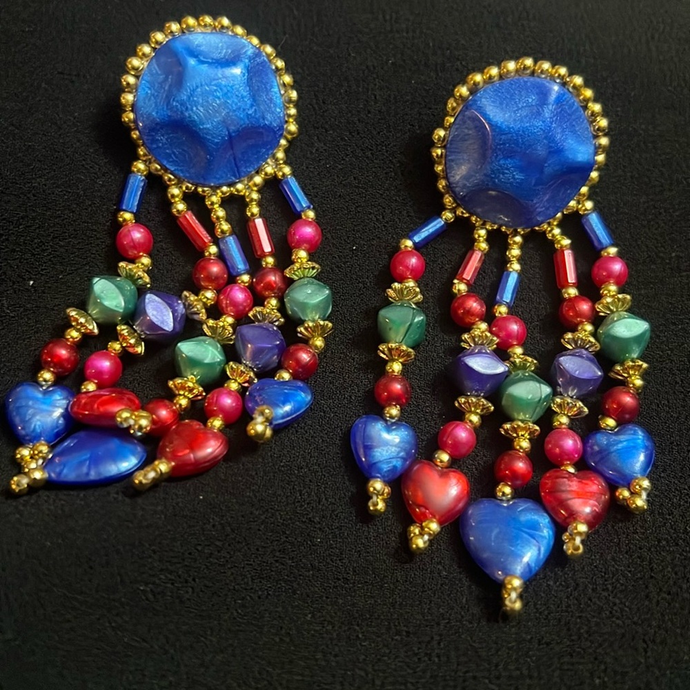 Vintage! Vibrant Multicolor Beaded Dangle Earrings